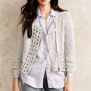 Anthropologie Ripple Ribbons Sweater Moto Cardigan Grey